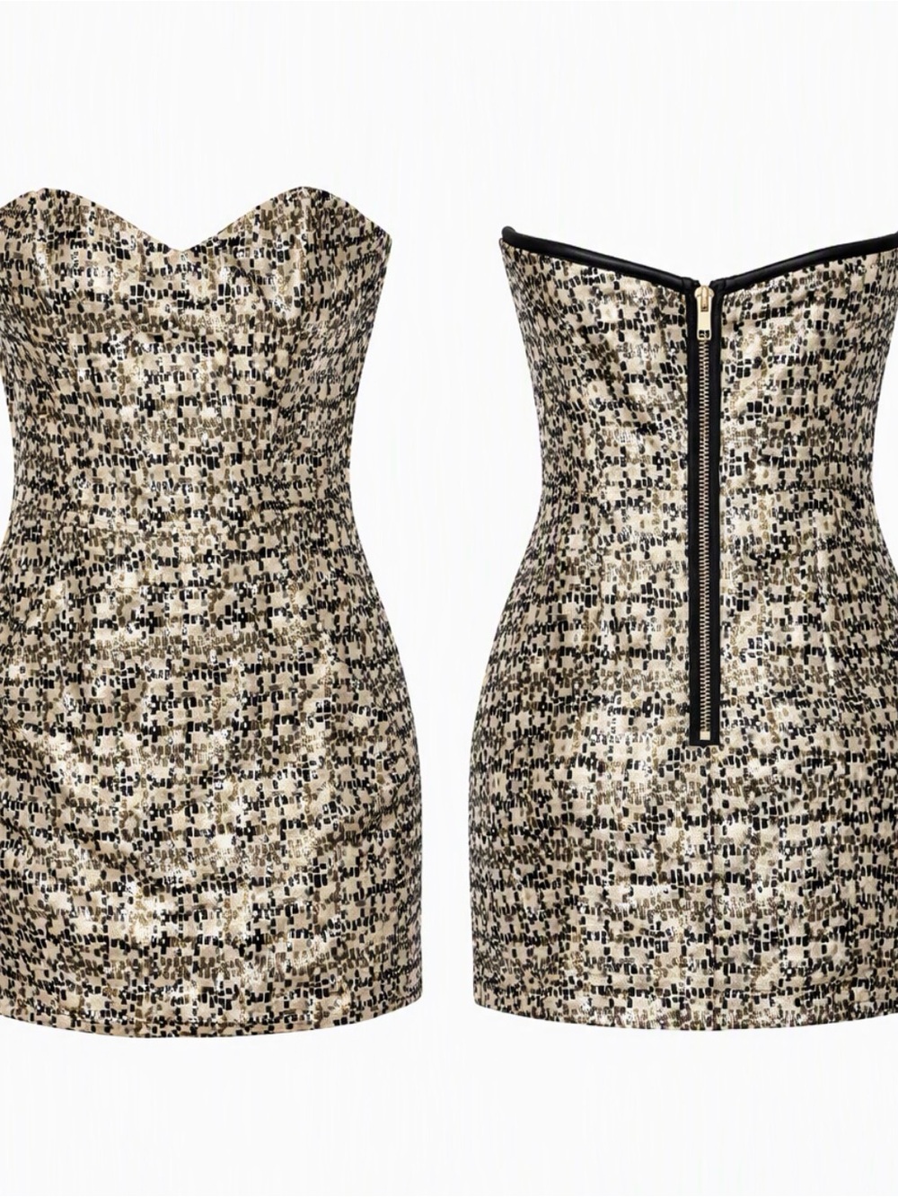 Strapless Sequin Mini Dress in Gold and Black